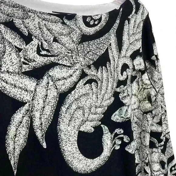 Eva Varro black/white tunic sz S,3/4 Flowy bottom sleeve, stunning peacock print - Picture 3 of 7